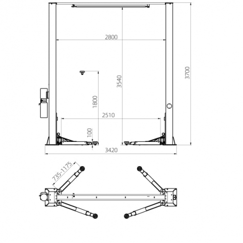 Подъемник 2-х стоечный электрогидр, г/п 4 тонны,верх.синхр S4D-2
