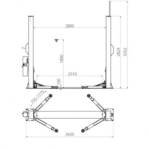 Двухстоечный автомобильный подъемник с нижней синхронизацией ТЕМП TD4000R 380V
