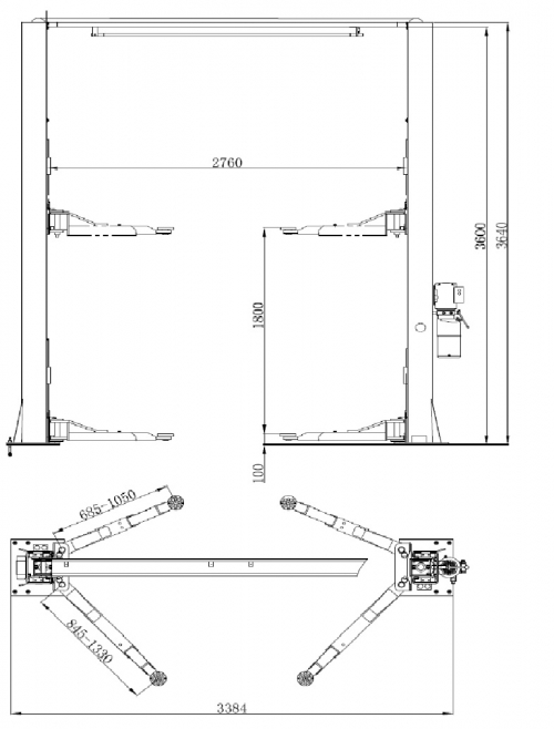 Подъемник 2-х стоечный электрогидр, г-п 4 тонны,верх.синхр.