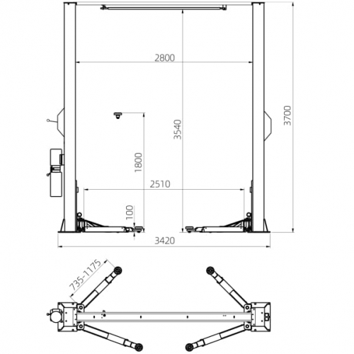 Автомобильный двухстоечный подъемник ТЕМП TU4000R с верхней связью 380V